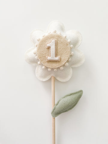 White Boho Theme Flower Birthday Number Wand
