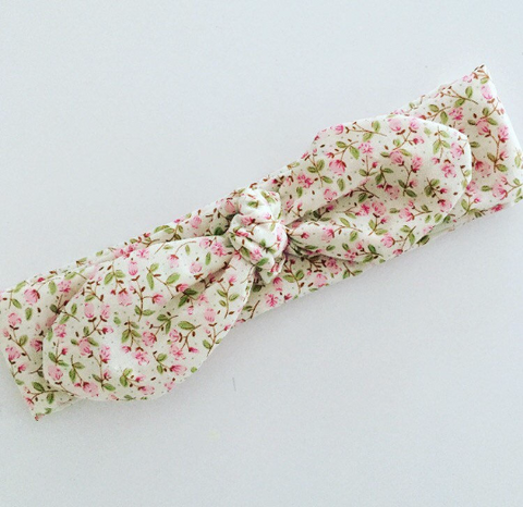 Pink Roses Floral Top Knot Headband