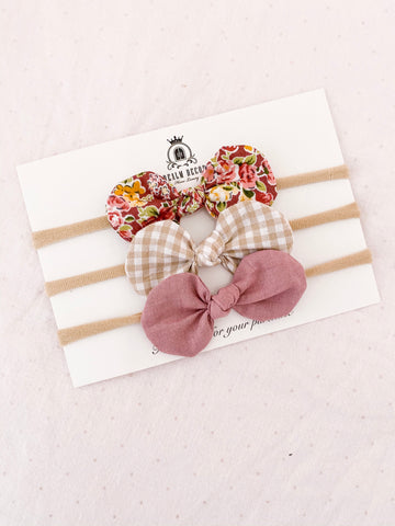 Blush Floral Fabric Bow Trio Set - Headbands