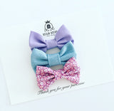 'Sweetie' Bow Set - Denim, Floral & Purple