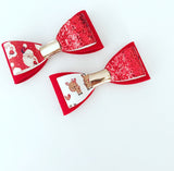 Santa or Rudolf Print Luxe Double Loop Bows