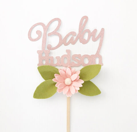 ‘Baby (insert name)’ Floral Cake Topper