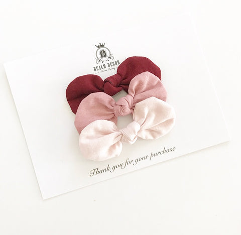Pink Fabric Bow Trio Set - Burgundy, Dusty Pink, Light Pink