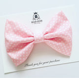 'Lolly' Big Fabric Bow - Light Pink with White Polka Dots
