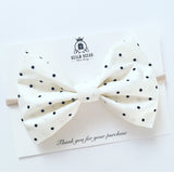 'Lolly' Cream with Black Polka Dots - Big Fabric Bow