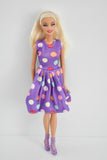 Barbie Rescue - Blonde Purple Polka Dot Dress