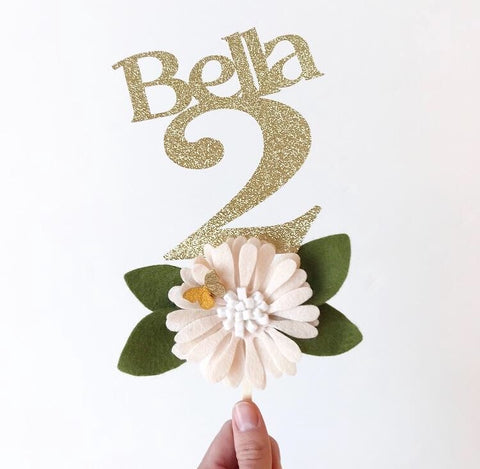 Floral Cake Topper & Hair Bloom Set (Custom Name with Number)