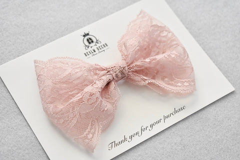 ‘Dusty Pink Lace’ Bow - Headband or Clip