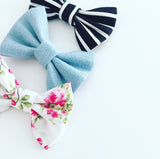 'Sweetie' Bow Set - Denim, Floral & Black White Stripe