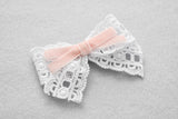 White Lace & Pink Velvet Bow - Headband or Clip