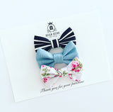 'Sweetie' Bow Set - Denim, Floral & Black White Stripe