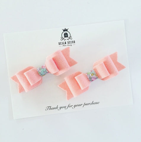 Pigtail Bow Set with Liberty Fabric Centre - French Peach