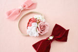 ‘Luxe Burgundy Velvet Rose’ Bow - Headband or Clip